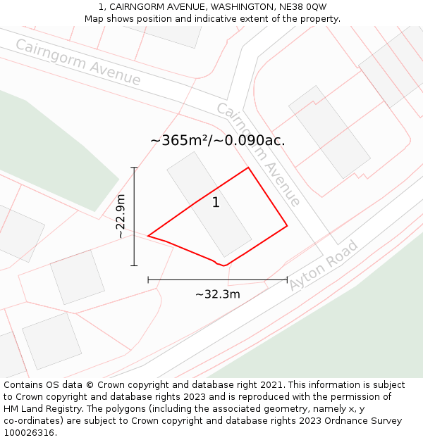 1, CAIRNGORM AVENUE, WASHINGTON, NE38 0QW: Plot and title map