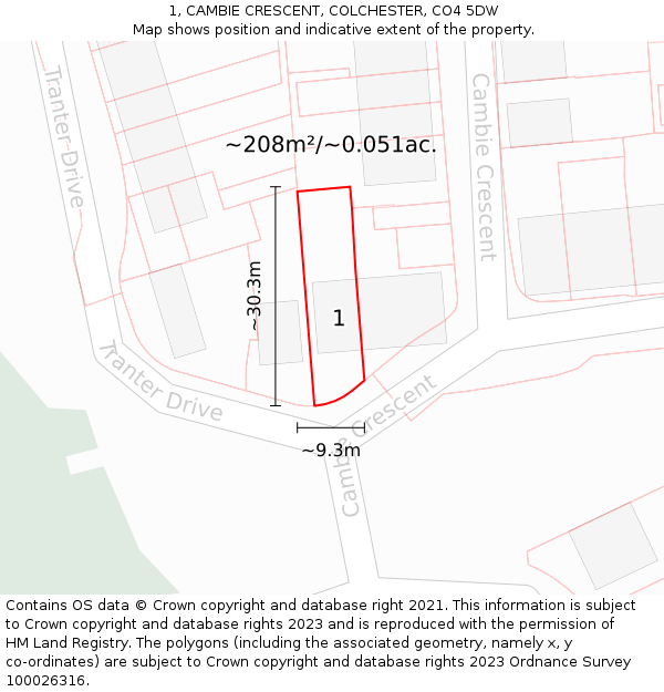 1, CAMBIE CRESCENT, COLCHESTER, CO4 5DW: Plot and title map