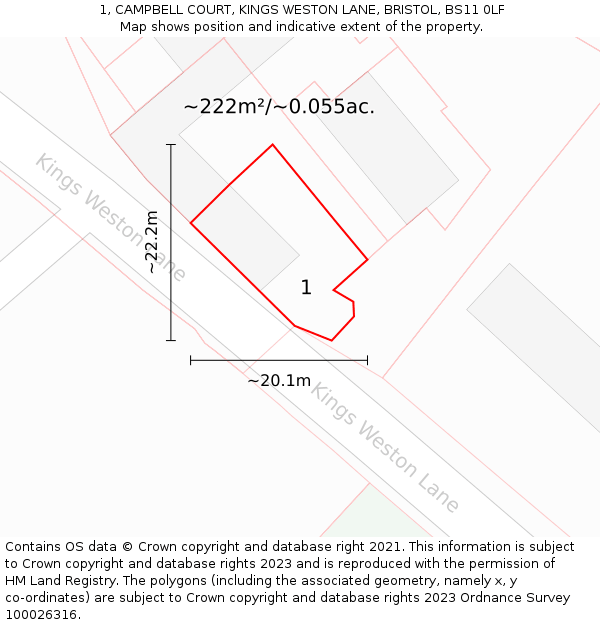 1, CAMPBELL COURT, KINGS WESTON LANE, BRISTOL, BS11 0LF: Plot and title map