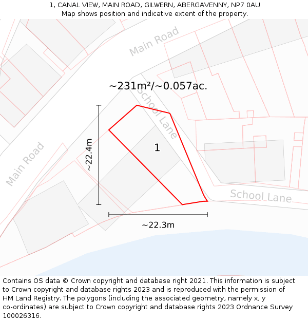 1, CANAL VIEW, MAIN ROAD, GILWERN, ABERGAVENNY, NP7 0AU: Plot and title map