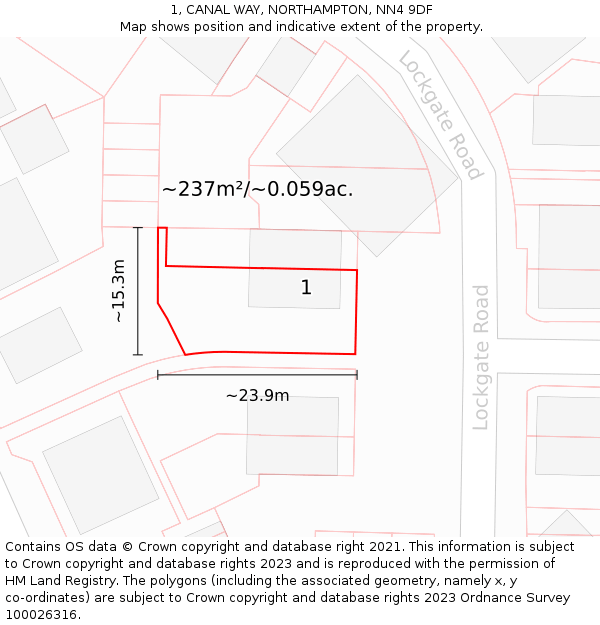 1, CANAL WAY, NORTHAMPTON, NN4 9DF: Plot and title map