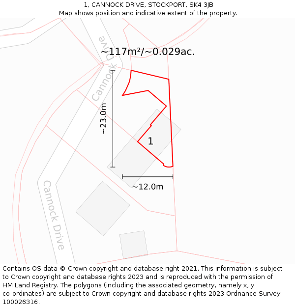 1, CANNOCK DRIVE, STOCKPORT, SK4 3JB: Plot and title map