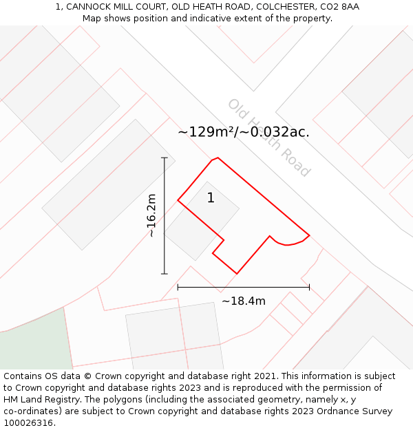 1, CANNOCK MILL COURT, OLD HEATH ROAD, COLCHESTER, CO2 8AA: Plot and title map