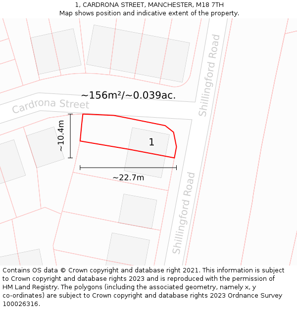 1, CARDRONA STREET, MANCHESTER, M18 7TH: Plot and title map