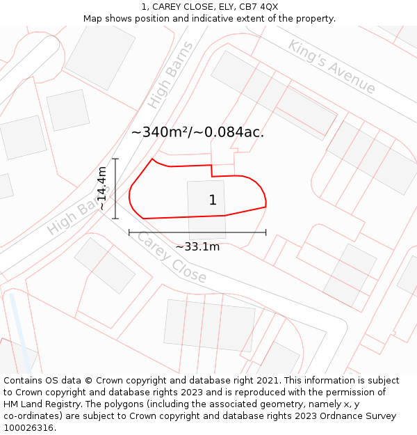 1, CAREY CLOSE, ELY, CB7 4QX: Plot and title map