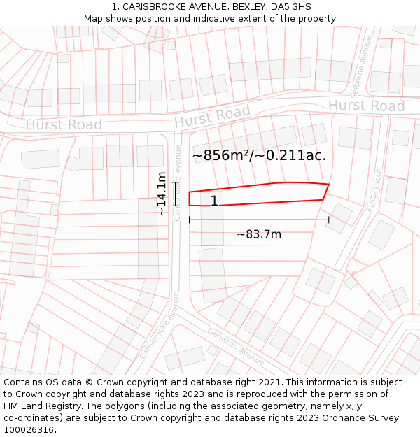 1, CARISBROOKE AVENUE, BEXLEY, DA5 3HS: Plot and title map