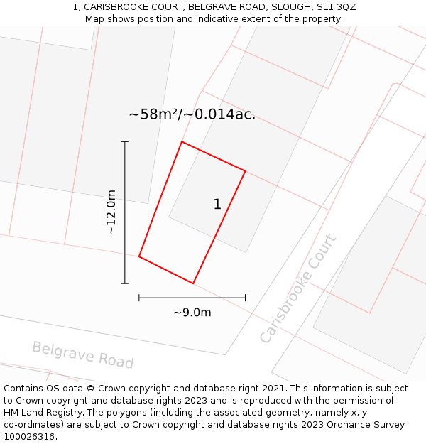 1, CARISBROOKE COURT, BELGRAVE ROAD, SLOUGH, SL1 3QZ: Plot and title map