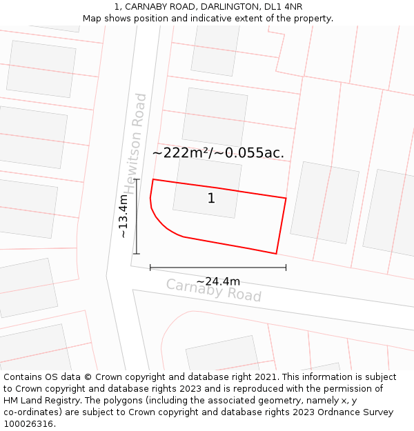 1, CARNABY ROAD, DARLINGTON, DL1 4NR: Plot and title map