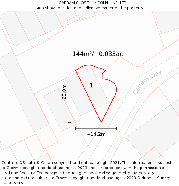 1, CARRAM CLOSE, LINCOLN, LN1 1EP: Plot and title map