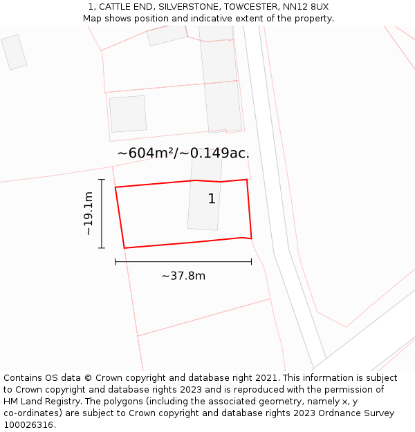 1, CATTLE END, SILVERSTONE, TOWCESTER, NN12 8UX: Plot and title map