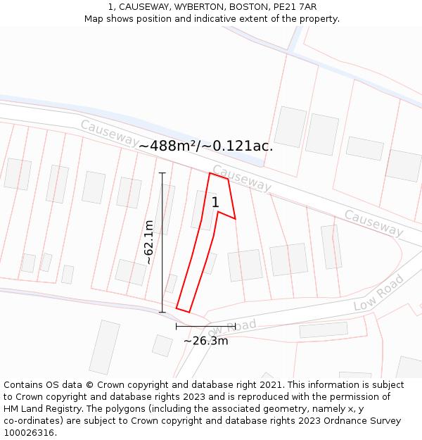 1, CAUSEWAY, WYBERTON, BOSTON, PE21 7AR: Plot and title map