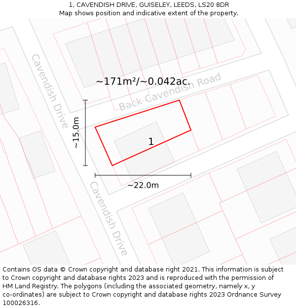 1, CAVENDISH DRIVE, GUISELEY, LEEDS, LS20 8DR: Plot and title map