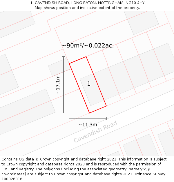 1, CAVENDISH ROAD, LONG EATON, NOTTINGHAM, NG10 4HY: Plot and title map