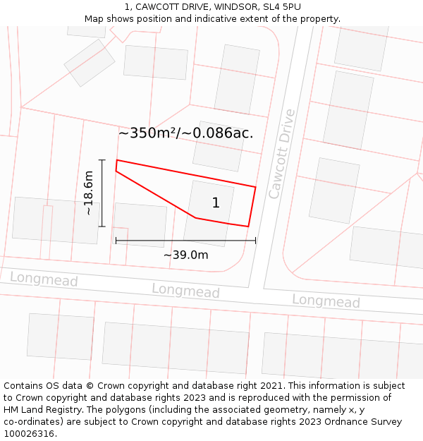 1, CAWCOTT DRIVE, WINDSOR, SL4 5PU: Plot and title map