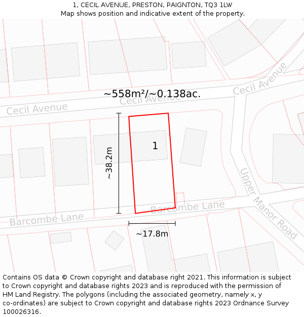 1, CECIL AVENUE, PRESTON, PAIGNTON, TQ3 1LW: Plot and title map