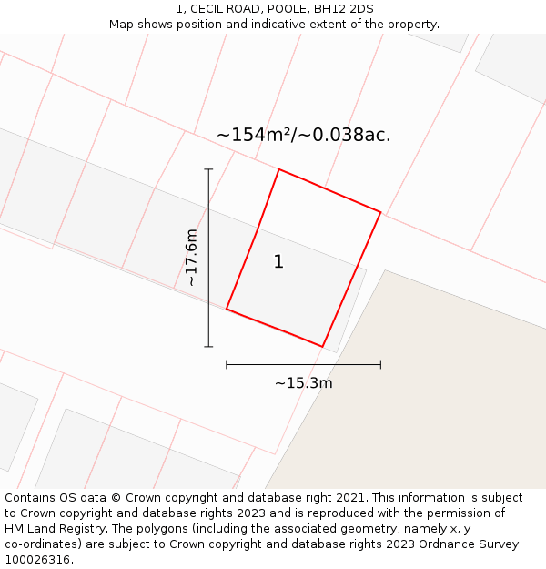 1, CECIL ROAD, POOLE, BH12 2DS: Plot and title map