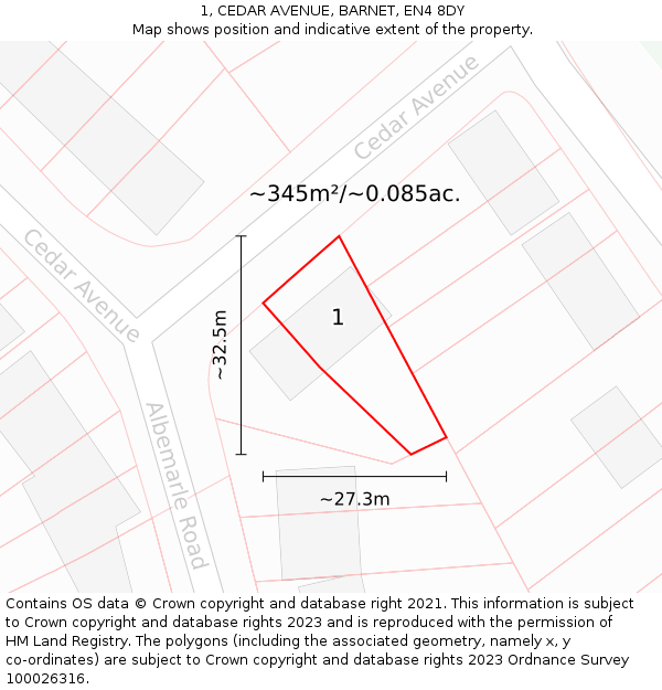 1, CEDAR AVENUE, BARNET, EN4 8DY: Plot and title map