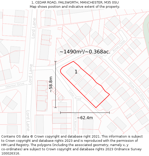 1, CEDAR ROAD, FAILSWORTH, MANCHESTER, M35 0SU: Plot and title map