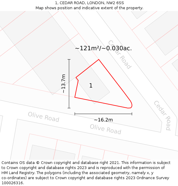 1, CEDAR ROAD, LONDON, NW2 6SS: Plot and title map