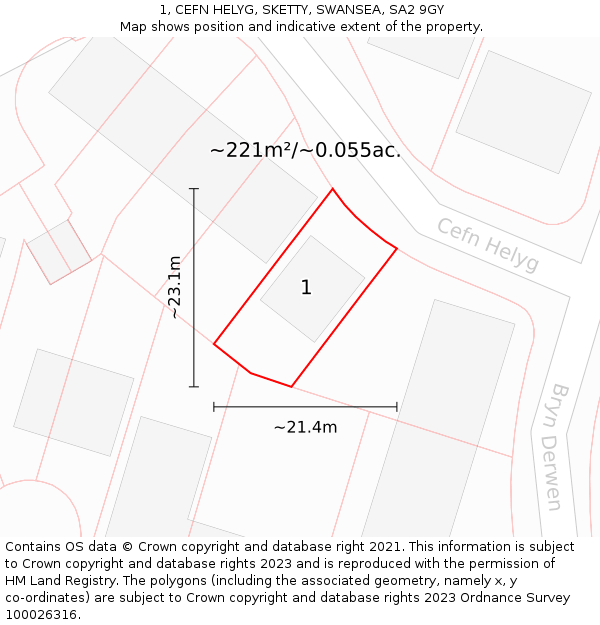 1, CEFN HELYG, SKETTY, SWANSEA, SA2 9GY: Plot and title map