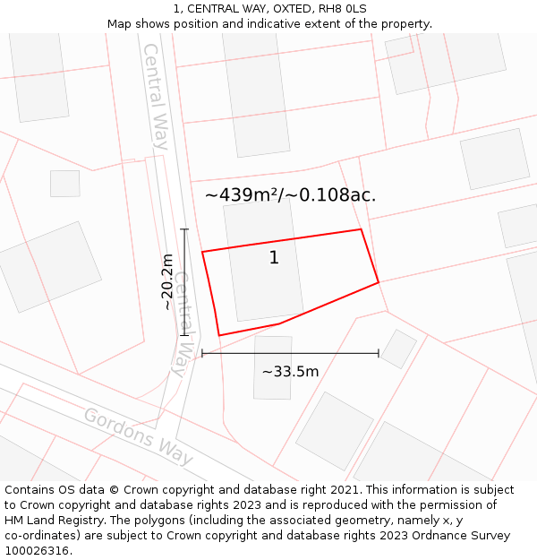 1, CENTRAL WAY, OXTED, RH8 0LS: Plot and title map