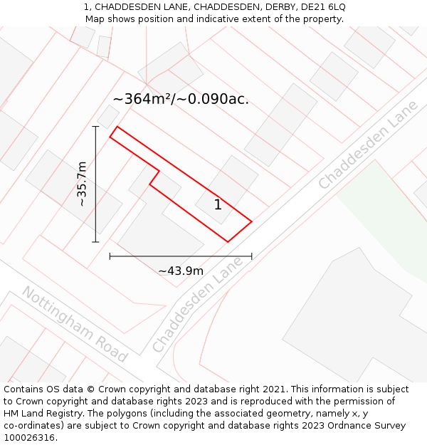 1, CHADDESDEN LANE, CHADDESDEN, DERBY, DE21 6LQ: Plot and title map