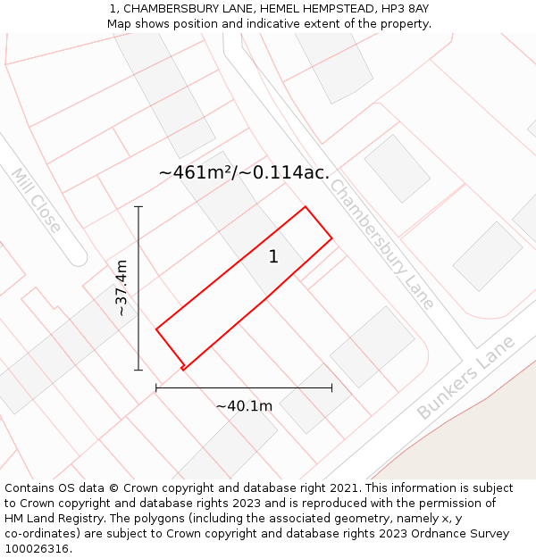 1, CHAMBERSBURY LANE, HEMEL HEMPSTEAD, HP3 8AY: Plot and title map