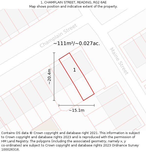 1, CHAMPLAIN STREET, READING, RG2 6AE: Plot and title map