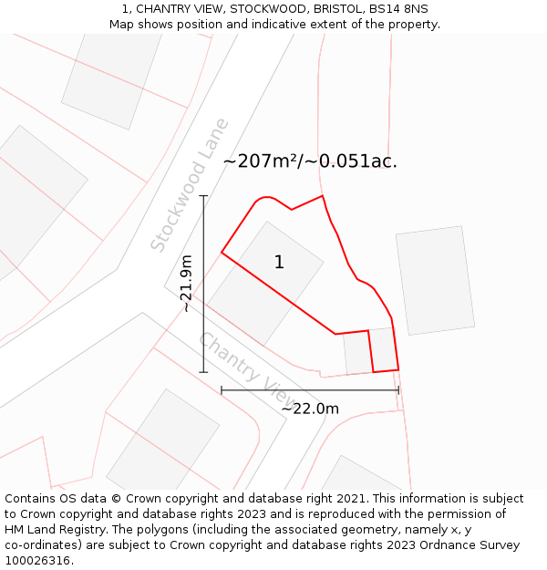 1, CHANTRY VIEW, STOCKWOOD, BRISTOL, BS14 8NS: Plot and title map