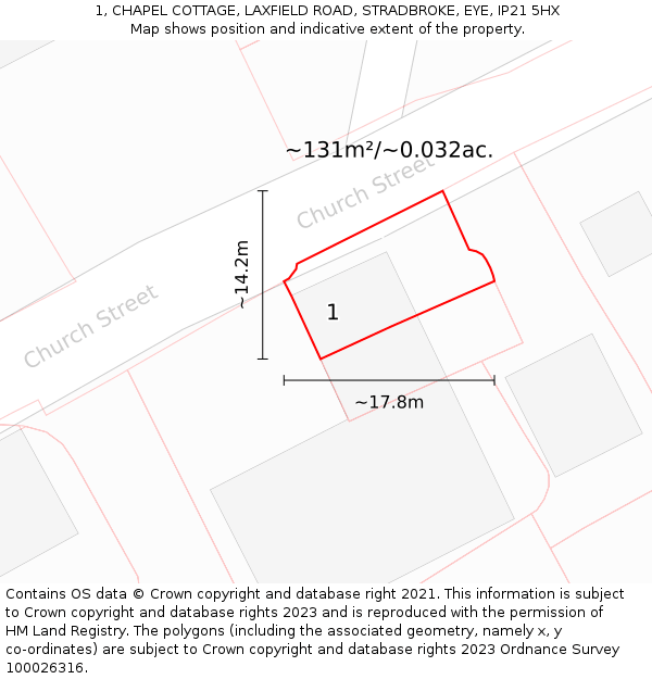 1, CHAPEL COTTAGE, LAXFIELD ROAD, STRADBROKE, EYE, IP21 5HX: Plot and title map