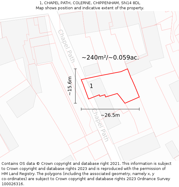 1, CHAPEL PATH, COLERNE, CHIPPENHAM, SN14 8DL: Plot and title map