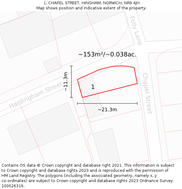 1, CHAPEL STREET, HINGHAM, NORWICH, NR9 4JH: Plot and title map