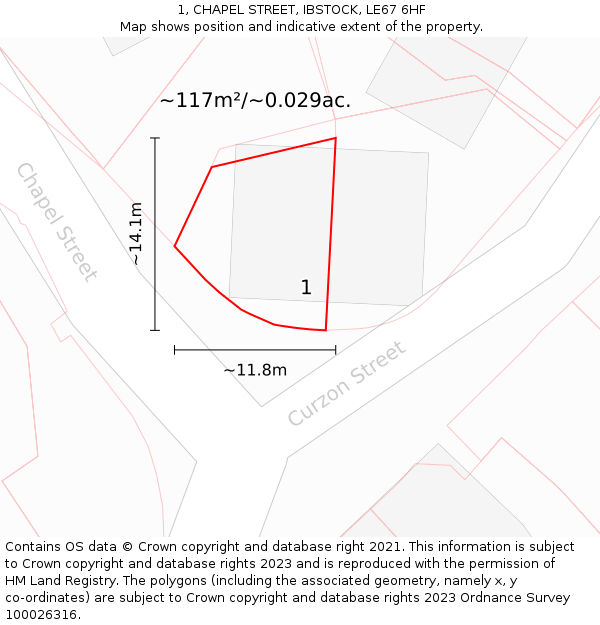 1, CHAPEL STREET, IBSTOCK, LE67 6HF: Plot and title map