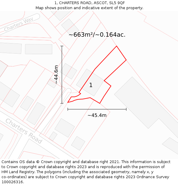 1, CHARTERS ROAD, ASCOT, SL5 9QF: Plot and title map