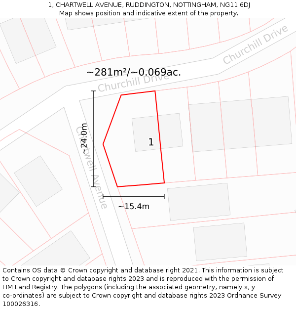 1, CHARTWELL AVENUE, RUDDINGTON, NOTTINGHAM, NG11 6DJ: Plot and title map