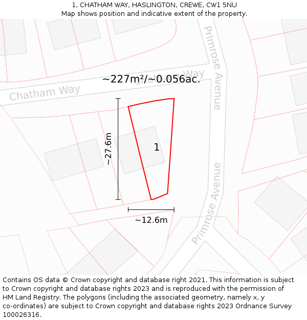 1, CHATHAM WAY, HASLINGTON, CREWE, CW1 5NU: Plot and title map