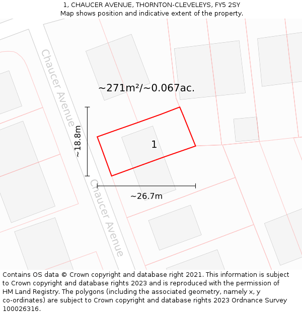 1, CHAUCER AVENUE, THORNTON-CLEVELEYS, FY5 2SY: Plot and title map