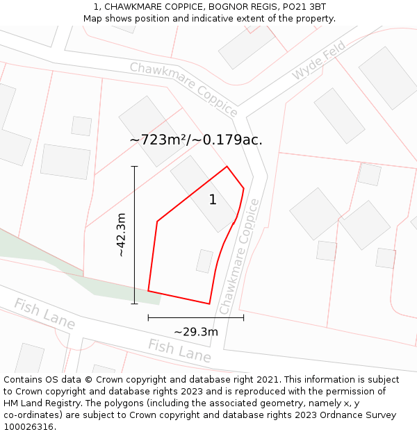 1, CHAWKMARE COPPICE, BOGNOR REGIS, PO21 3BT: Plot and title map