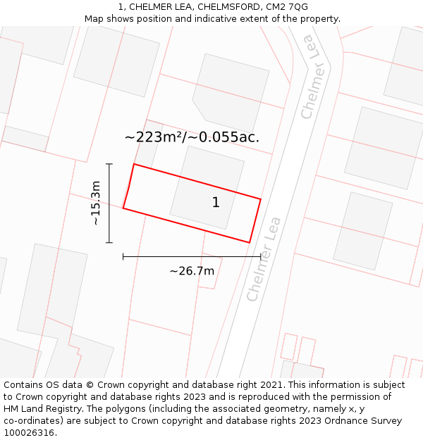 1, CHELMER LEA, CHELMSFORD, CM2 7QG: Plot and title map