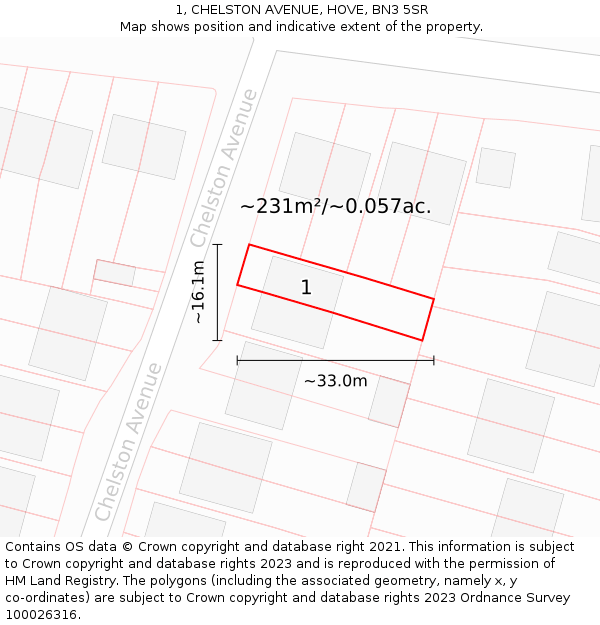 1, CHELSTON AVENUE, HOVE, BN3 5SR: Plot and title map