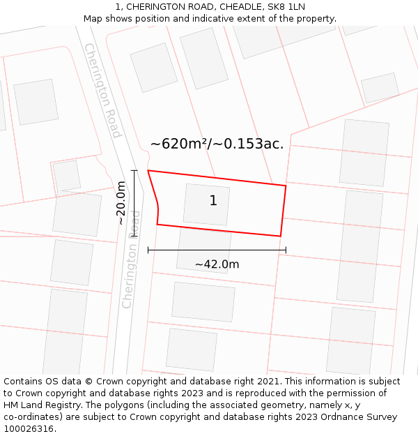 1, CHERINGTON ROAD, CHEADLE, SK8 1LN: Plot and title map