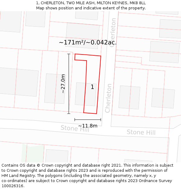 1, CHERLETON, TWO MILE ASH, MILTON KEYNES, MK8 8LL: Plot and title map