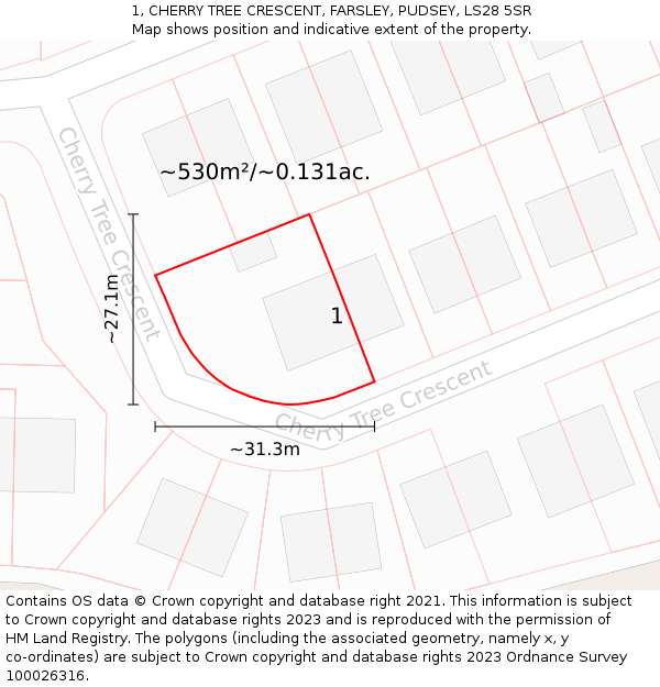 1, CHERRY TREE CRESCENT, FARSLEY, PUDSEY, LS28 5SR: Plot and title map