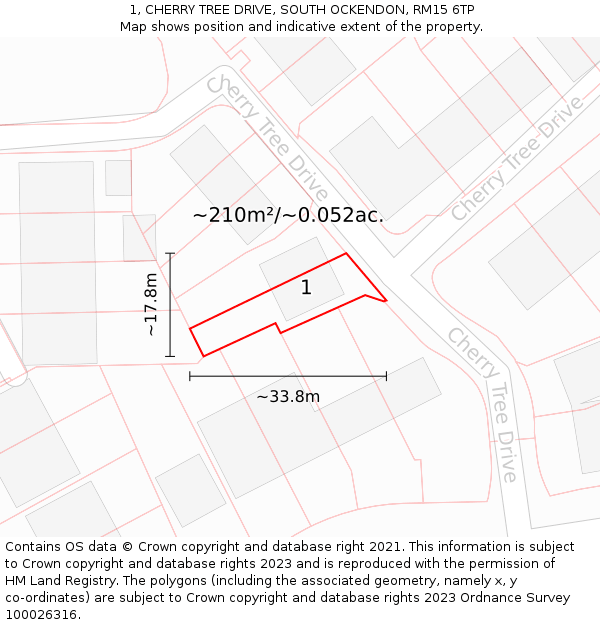 1, CHERRY TREE DRIVE, SOUTH OCKENDON, RM15 6TP: Plot and title map