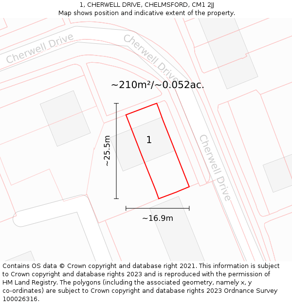 1, CHERWELL DRIVE, CHELMSFORD, CM1 2JJ: Plot and title map