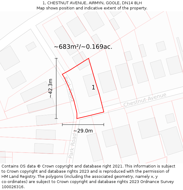 1, CHESTNUT AVENUE, AIRMYN, GOOLE, DN14 8LH: Plot and title map