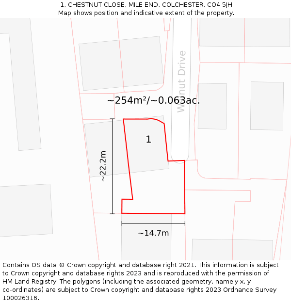 1, CHESTNUT CLOSE, MILE END, COLCHESTER, CO4 5JH: Plot and title map