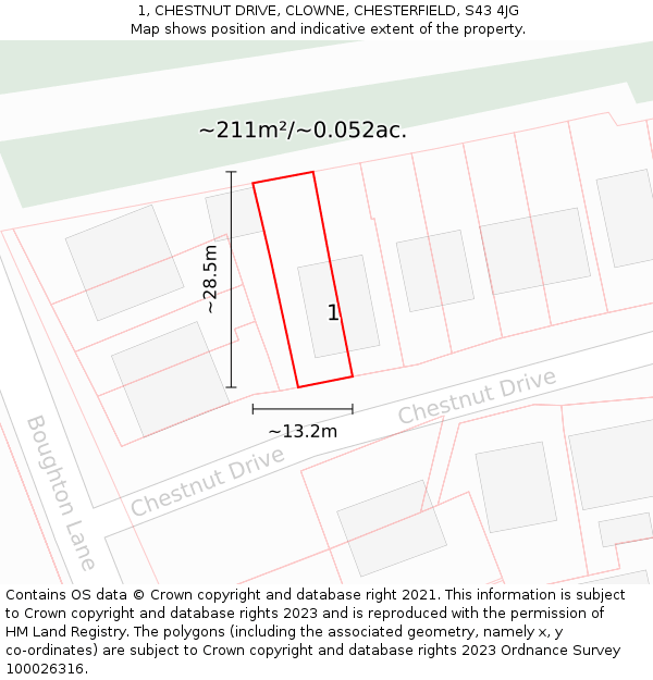 1, CHESTNUT DRIVE, CLOWNE, CHESTERFIELD, S43 4JG: Plot and title map