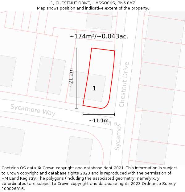 1, CHESTNUT DRIVE, HASSOCKS, BN6 8AZ: Plot and title map