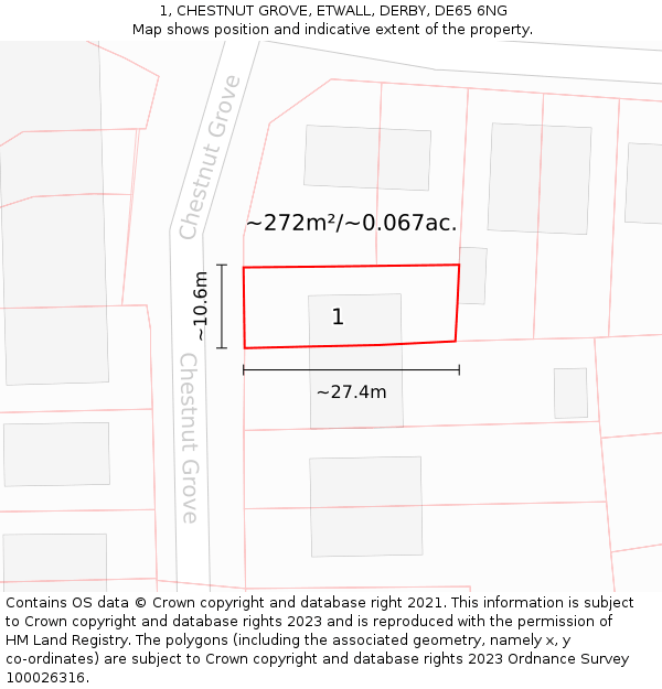 1, CHESTNUT GROVE, ETWALL, DERBY, DE65 6NG: Plot and title map